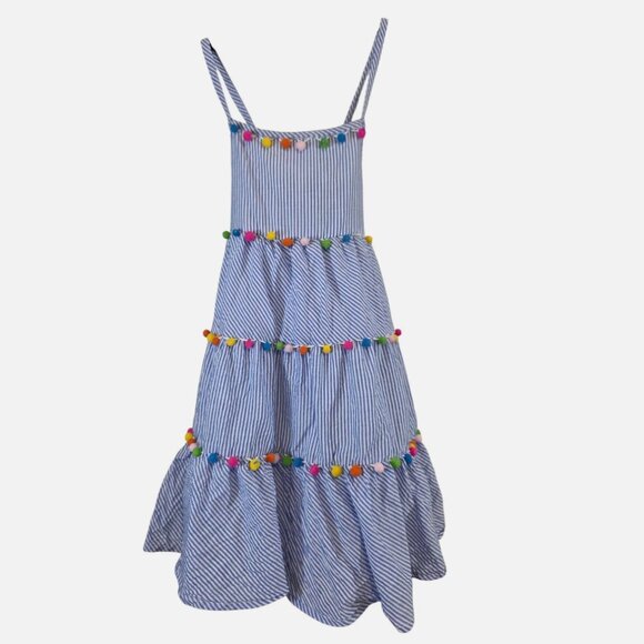 Tommy Bahama Girls Striped Smocked Pom Pom Tiered Sundress Sz 7/8 - Picture 6 of 7